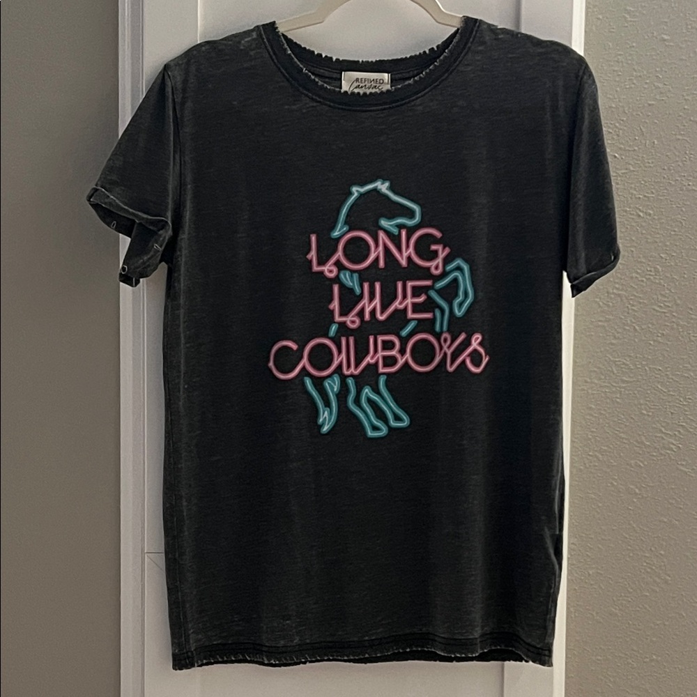 Distressed Tee with Neon Cowboy Design